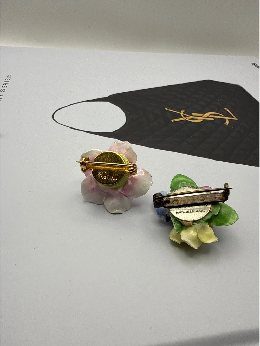 Vintage 70s Porcelain Flower Brooch Lot of 3 Made in England Floral Pins Roses